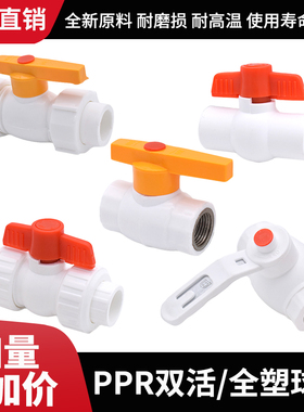 ppr全塑钢芯双活接球阀塑料阀门双热熔双头接开关大流量全通径4分