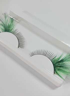 舞台睫毛眼尾绿色加长羽毛夸张假睫毛实拍新款舞台彩妆YM21