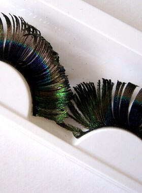 爱恋欧美定制羽毛彩色假眼睫毛孔雀绿色眼尾斜飘逸YM11舞台夸张