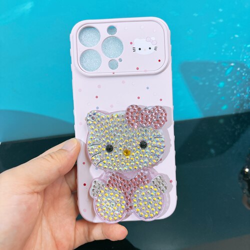 金色Kitty猫镶钻手机壳16promax手机壳iPhone15pro手机壳