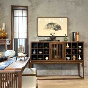 乐木新中式北美黑胡桃木纯实木茶边柜宫格柜储物柜玄关柜展示柜