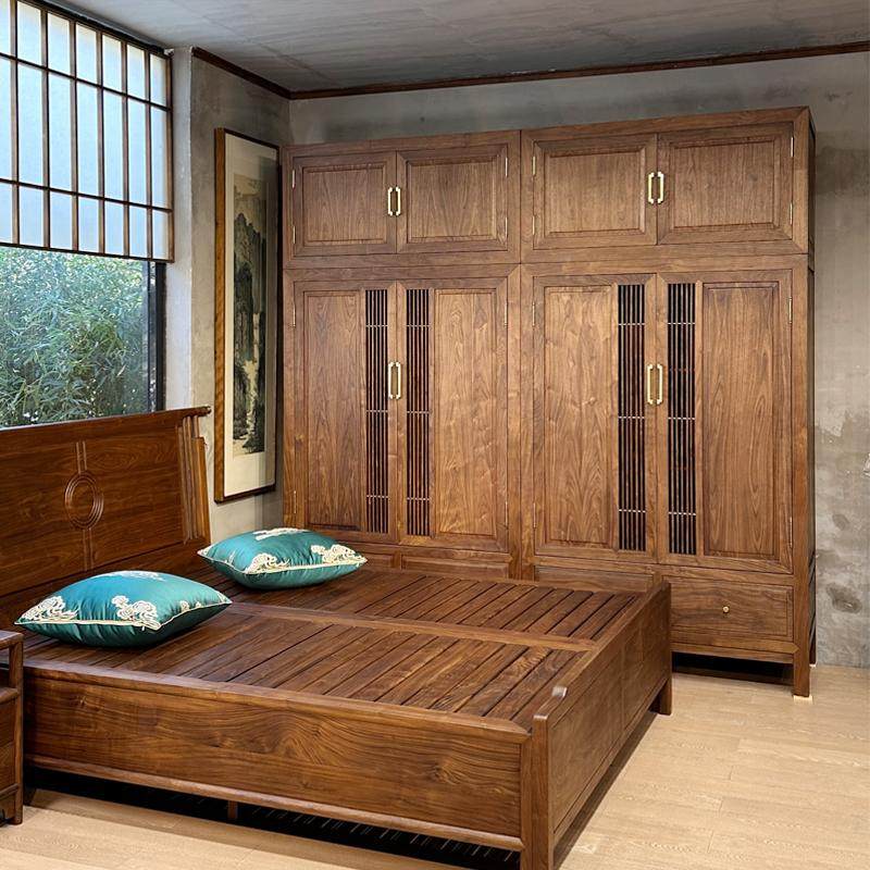 乐木新中式北美黑胡桃衣柜卧室顶箱柜大衣柜可定制厂家店铺