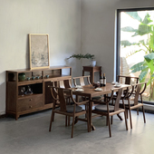 乐木文化现在简约黑胡桃实木餐桌餐椅餐边柜储物柜边柜茶桌餐厅家