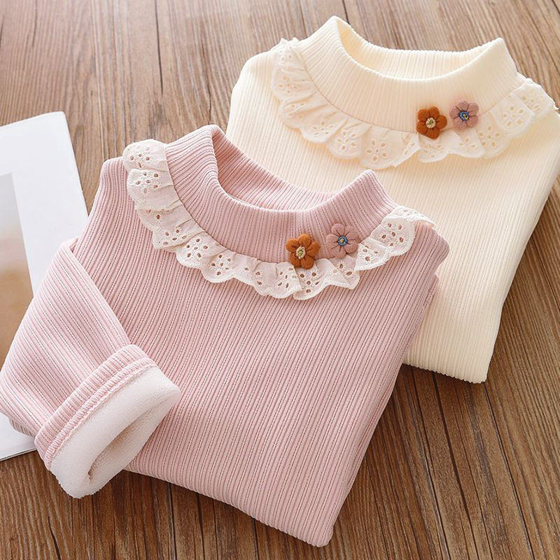 女童保暖衣服加绒加厚打底衫T恤图片