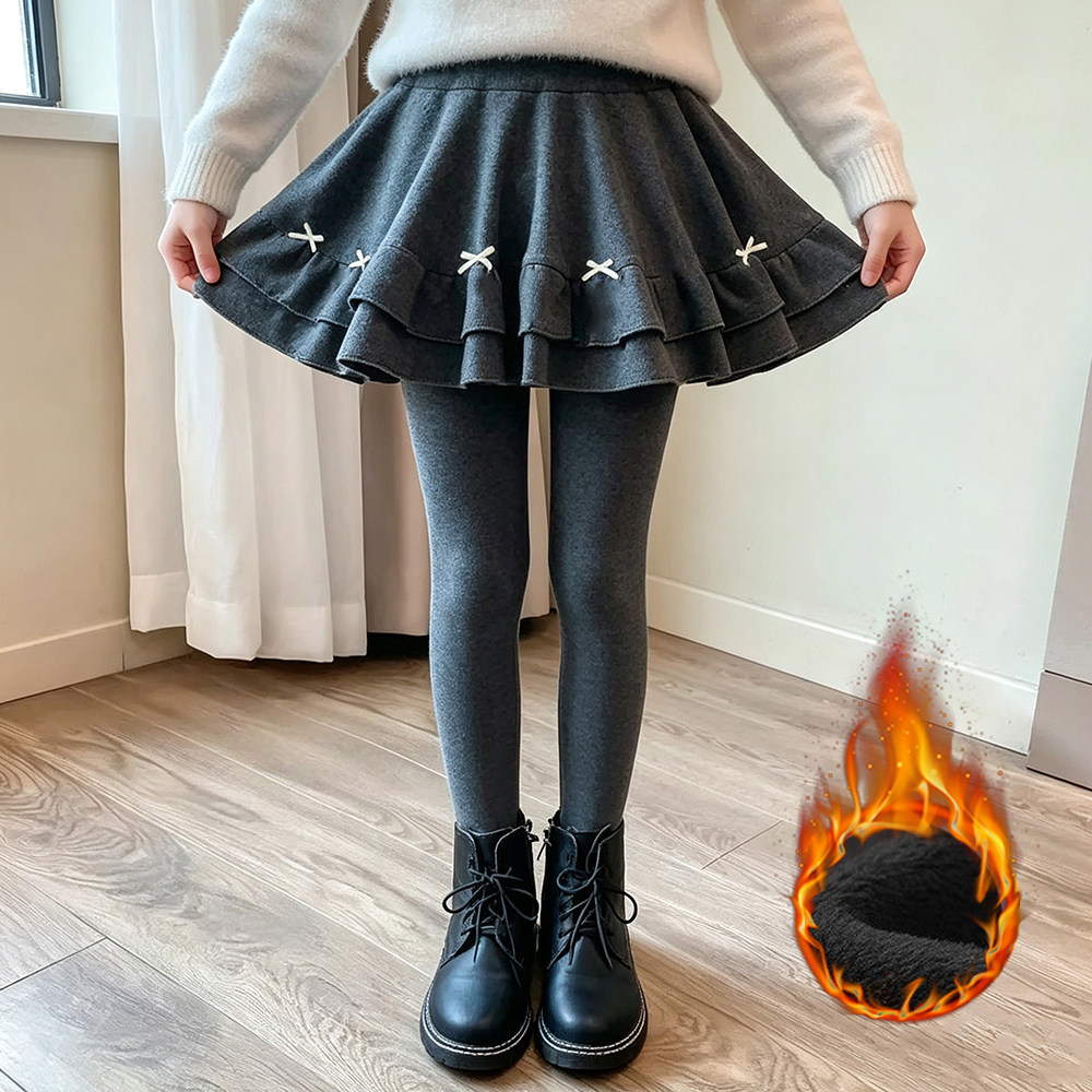 女童秋冬加绒裙裤2026新款打底裤小女孩假两件裤裙中大童冬季裤子