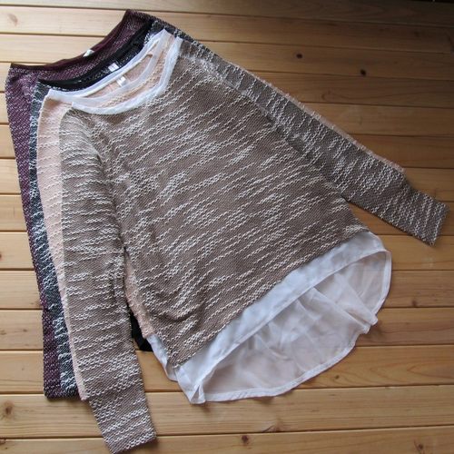 宽松范亚克力燕尾雪纺长袖t恤