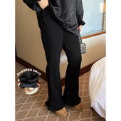 vogana戛纳家大码 原创甜美宽松显瘦温暖加厚荷叶边直筒裤 显腿长