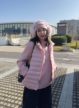 VOGANA戛纳家大码女装实穿套装冬休闲套头摇粒绒卫衣90白鸭绒马甲