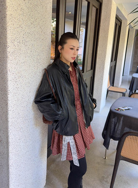 VOGANA戛纳家大码女装胖妹妹宽松皮衣2026新款可拆卸丝巾外套秋季