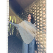 VOGANA戛纳家大码 针织衫 女装 智性优雅大女主一字斜领上衣秋蝙蝠袖