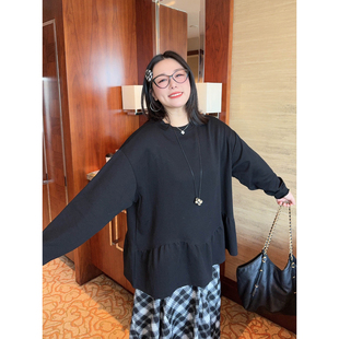 VOGANA戛纳家大码 韩系时髦减龄荷叶摆遮肚腩上衣宽松纯色卫衣 女装