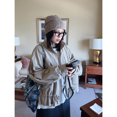 VOGANA戛纳家大码女装美式复古休闲工装夹克春宽松显瘦舒适棉外套