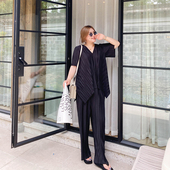 高级感工字皱套装 vogana戛纳家大码 原创法国博主同款 极简风两件套