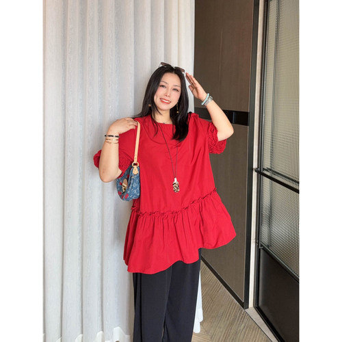VOGANA戛纳家大码女装清甜夏日韩版衬衫荷叶边遮肚腩宽松显瘦上衣