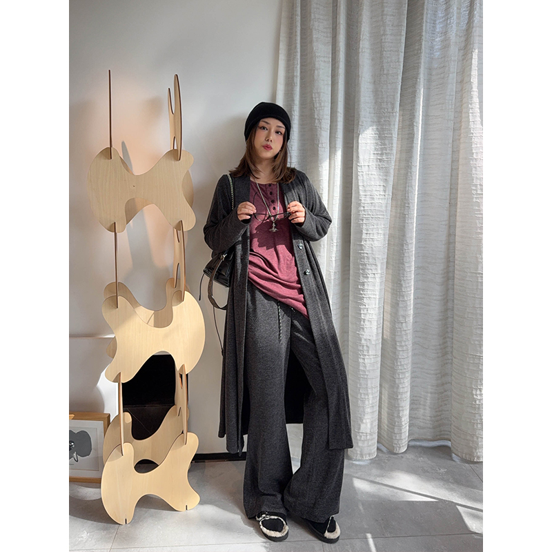 套装宽松长款开衫显瘦合身微喇裤