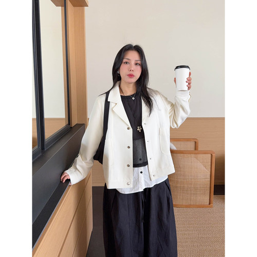 vogana戛纳家大码女装韩版简约休闲帅气西装女秋宽松短款夹克外套