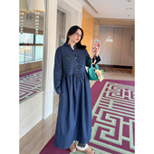 VOGANA戛纳家大码 女装 港风丹宁水洗复古宽松遮肉A字牛仔连衣裙