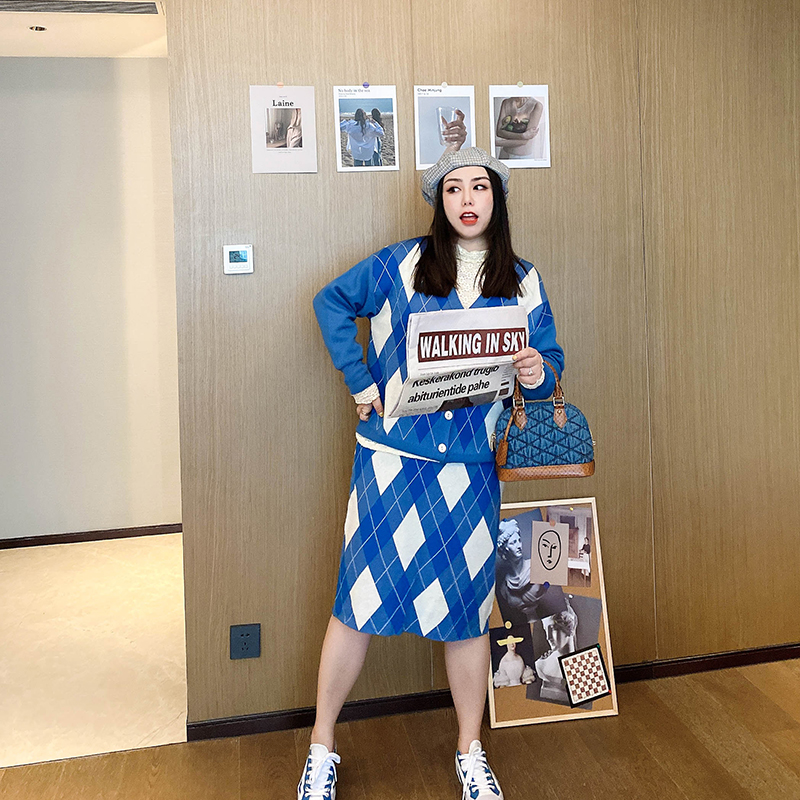 vogana戛纳家大码女装菱格两件套