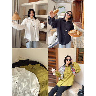 VOGANA戛纳家大码女装cleanfit松弛休闲宽松显瘦遮肉纯色棉衬衫