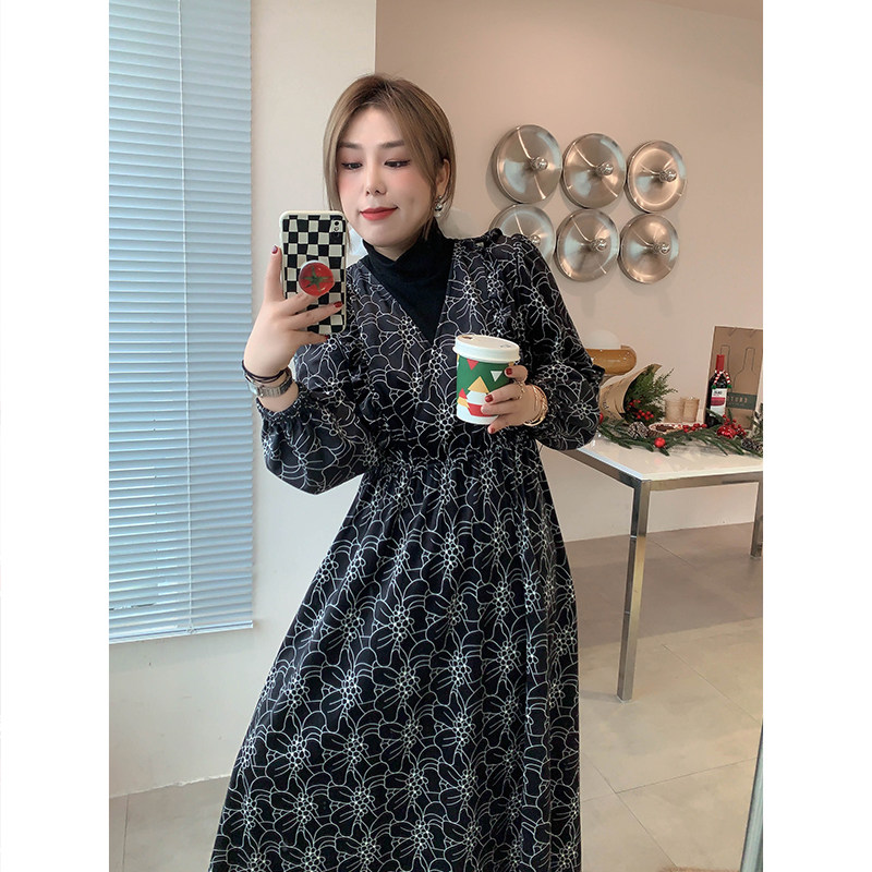 vogana戛纳家大码原创冬日内搭宝藏裙女时髦假两件温暖澳绒连衣裙