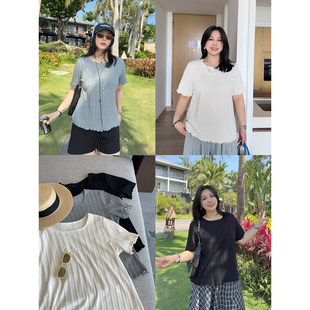 法式 24晚八点开售 气质简约甜美减龄木耳边宽松显瘦薄针织t