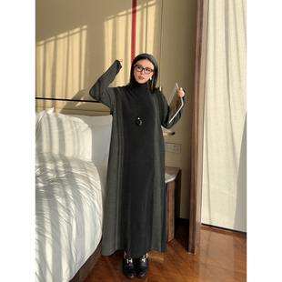 VOGANA戛纳家大码女装小暖炉德绒加绒保暖连衣裙显瘦简约纸片人裙