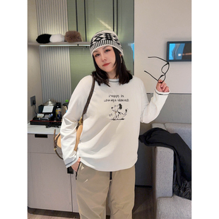 t恤 秋冬内搭王减龄狗狗印花宽松显瘦长袖 VOGANA戛纳家大码 女装