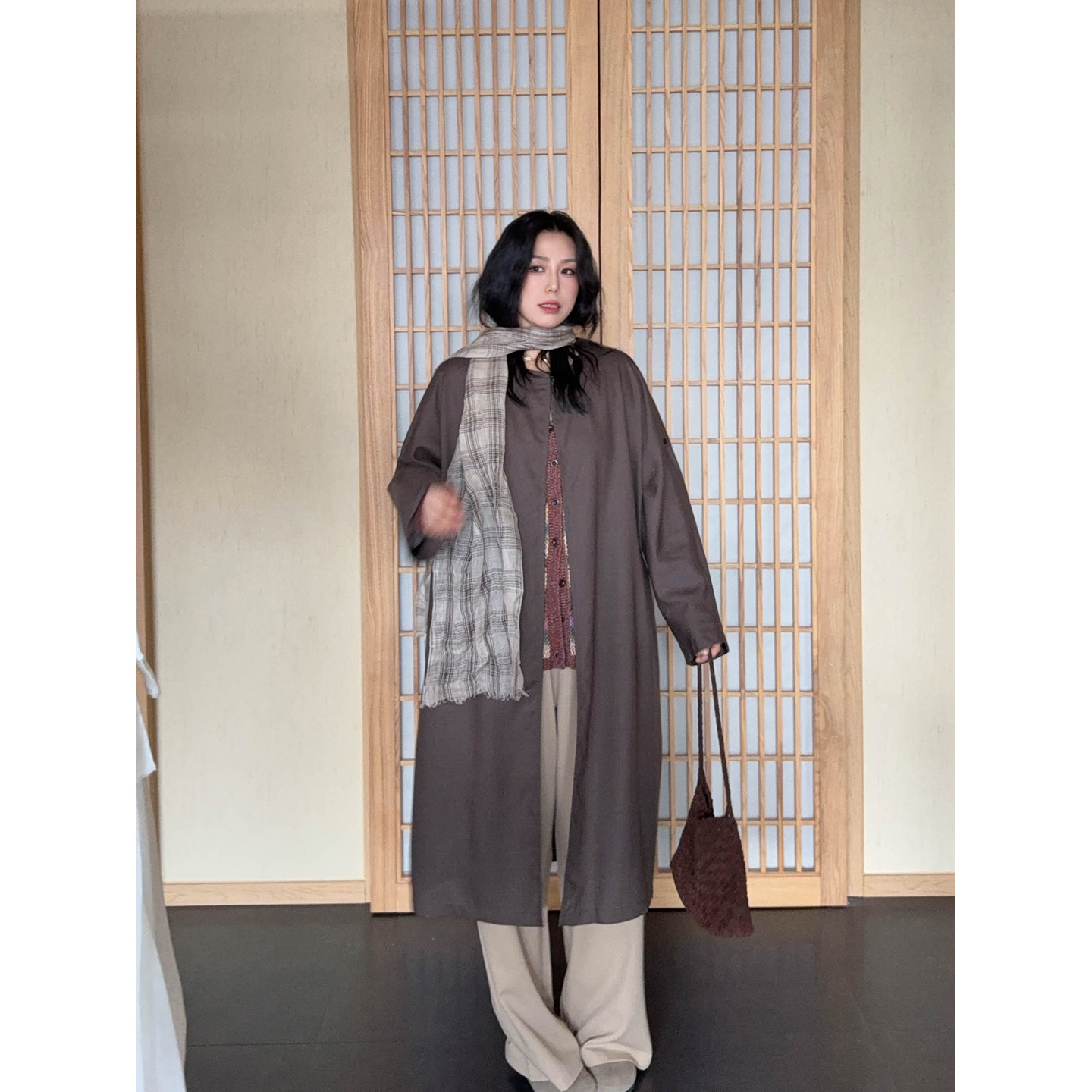 vogana戛纳家大码女装早秋酷飒休闲日系宽松显瘦莱赛尔风衣外套