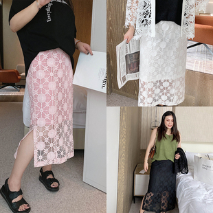 气质女人味锦棉蕾丝高腰半身裙女夏微胖裙子 6折清仓 戛纳大码