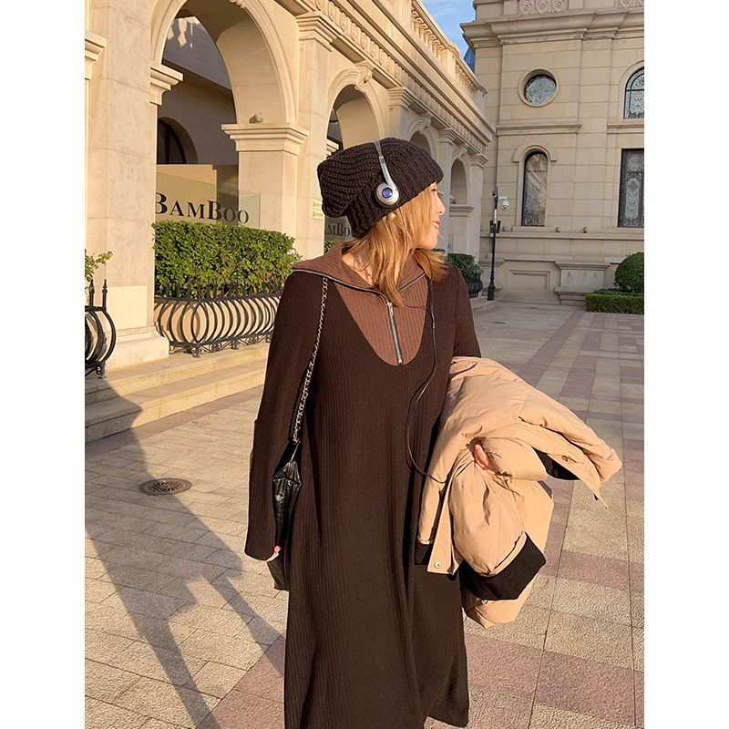 卫衣裙假两件拼接显瘦撞色