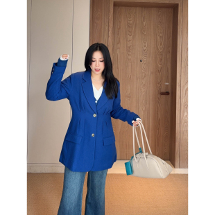 VOGANA戛纳家大码女装胖mm韩版西装2026秋收腰加厚羊毛粗纺呢外套