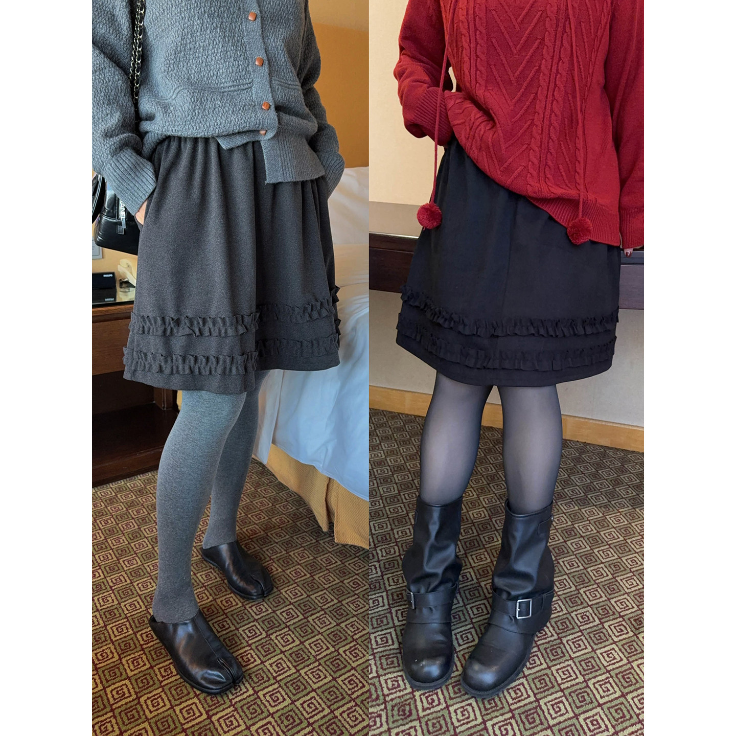 VOGANA戛纳家大码女装减龄木耳边高腰显瘦半裙冬温暖毛呢A字短裙,女装/女士精品,大码半身裙,淘宝优惠券,粉丝福利购,淘宝优惠卷