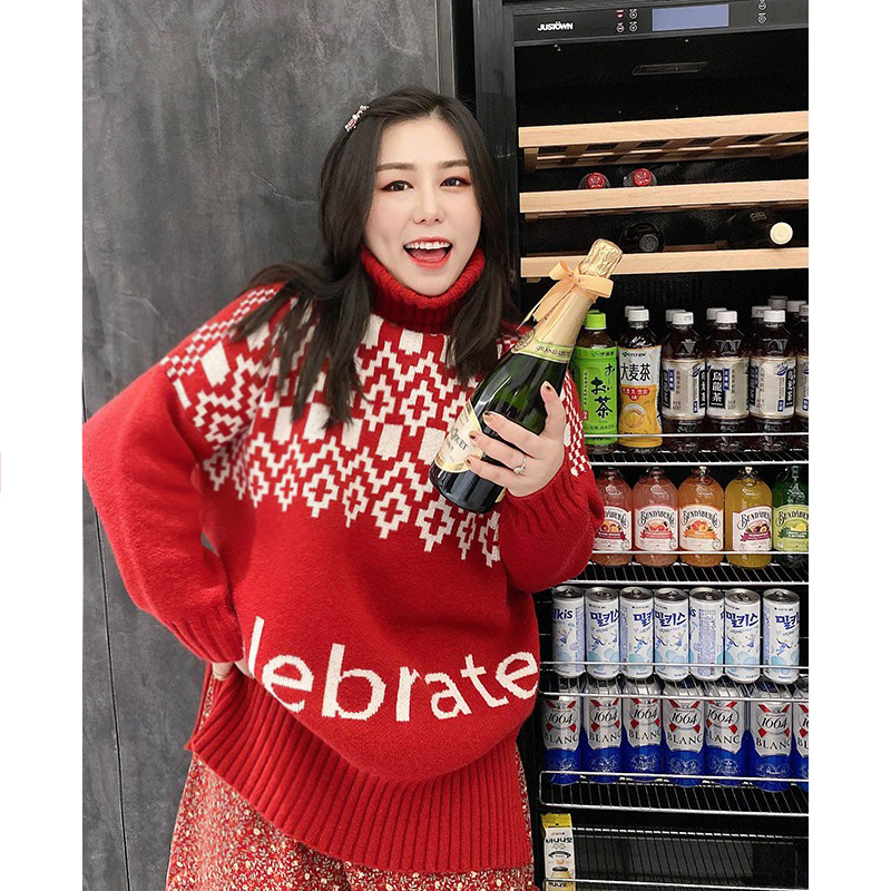 加厚保暖北极熊绒毛衣高领套头衫