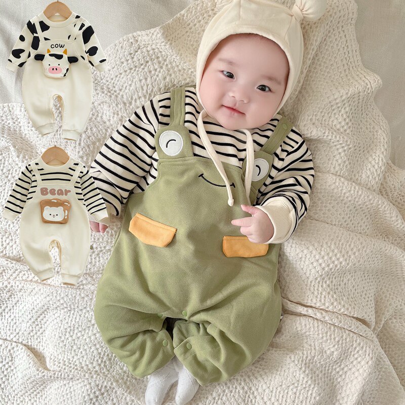超萌假两件婴儿连体衣外出服春秋图片