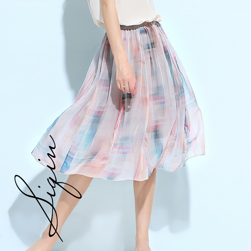 柔美溫婉2018夏季新品真絲半身裙飄逸顯瘦桑蠶絲裙子女裝中裙絕美