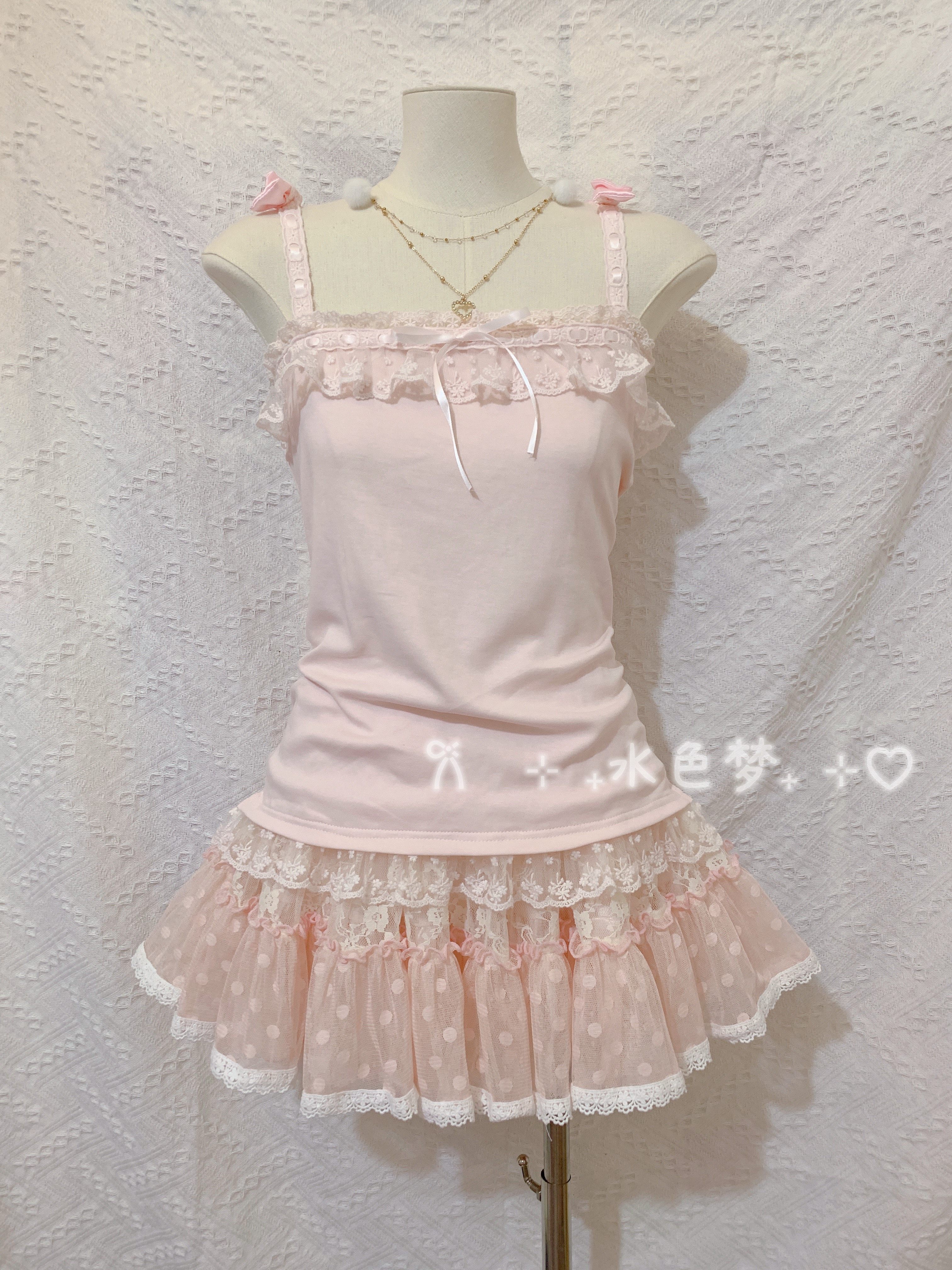 thumbnail for [A group of tails] water color dream ancient floral off-the-shoulder bow sweater set