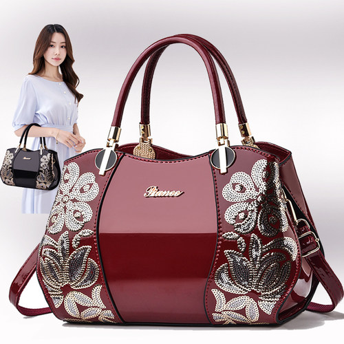 手提包漆皮大时尚大气中年女包包