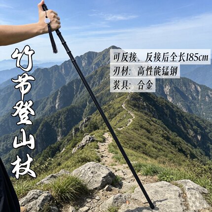 细柳剑登山杖竹中剑磨砂黑锰钢宝剑可反接带剑穗训练棍中刀未开刃