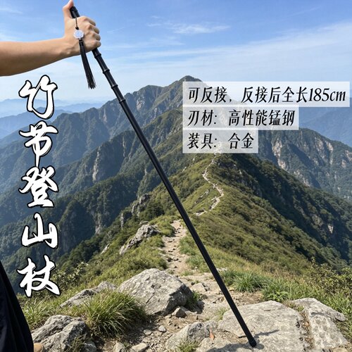 磨砂黑锰钢登山杖剑竹中剑未开刃