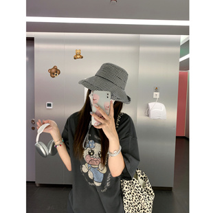 ASHENONLINE 女t恤夏 暴走小k 上衣可爱甜美宽松纯棉印花灰色短袖