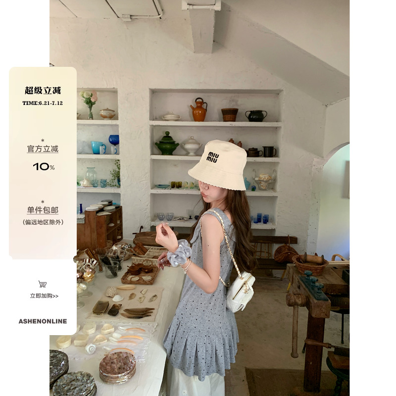 ASHENONLINE 格雷系灰色波点娃娃裙气质上衣显瘦收腰连衣裙女夏季