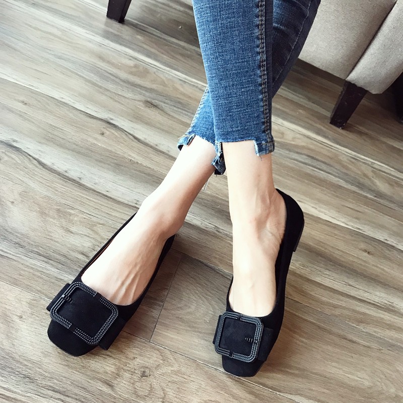 2019新款女鞋大码复古方头绒面时尚浅口金属扣水钻女鞋休闲平底鞋|ruв категории Женская обувь, низкий чистка - от Buy2taobao.com для оказания профессиональной услуги покупки агента Taobao