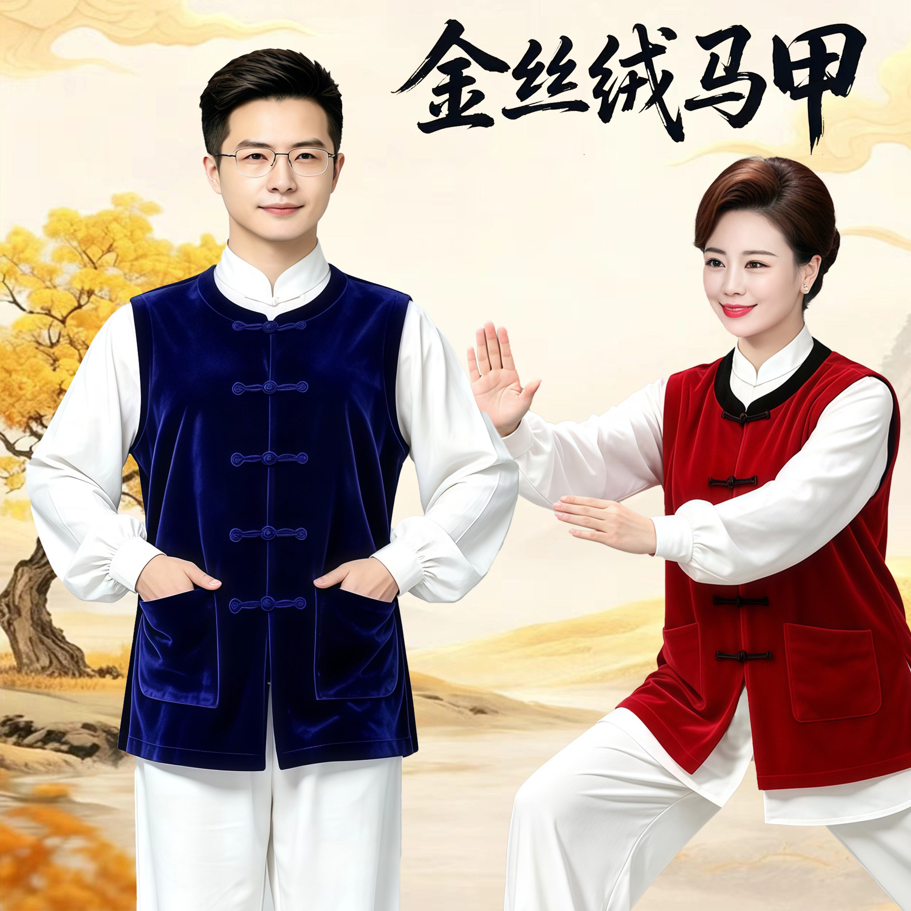 新款太极服马甲秋冬加厚金丝绒太极拳上衣单件日常可穿马甲男女款