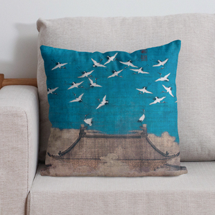 新中式国风宋徽宗赵佶瑞鹤图抱枕沙发红木家具茶楼飘窗倚靠垫枕套