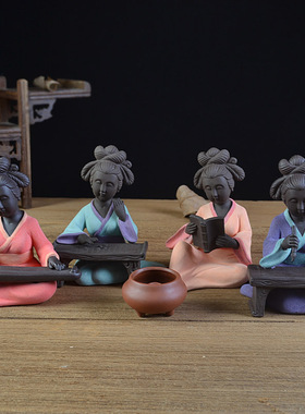 陶瓷人物琴棋书画家居客厅摆件