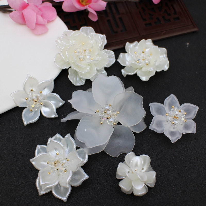 头饰发簪发钗贝壳亚克力塑料花朵立体手工花 古风汉服头饰配件