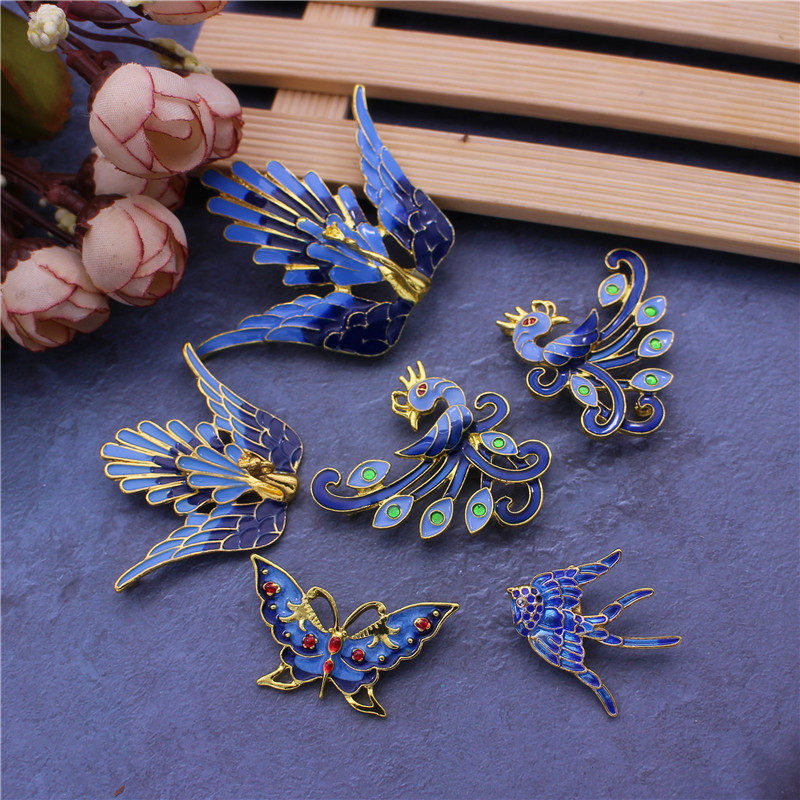 新款合金配件景泰蓝燕子烧蓝喜鹊鸟 手工diy新娘头饰中式装饰材料