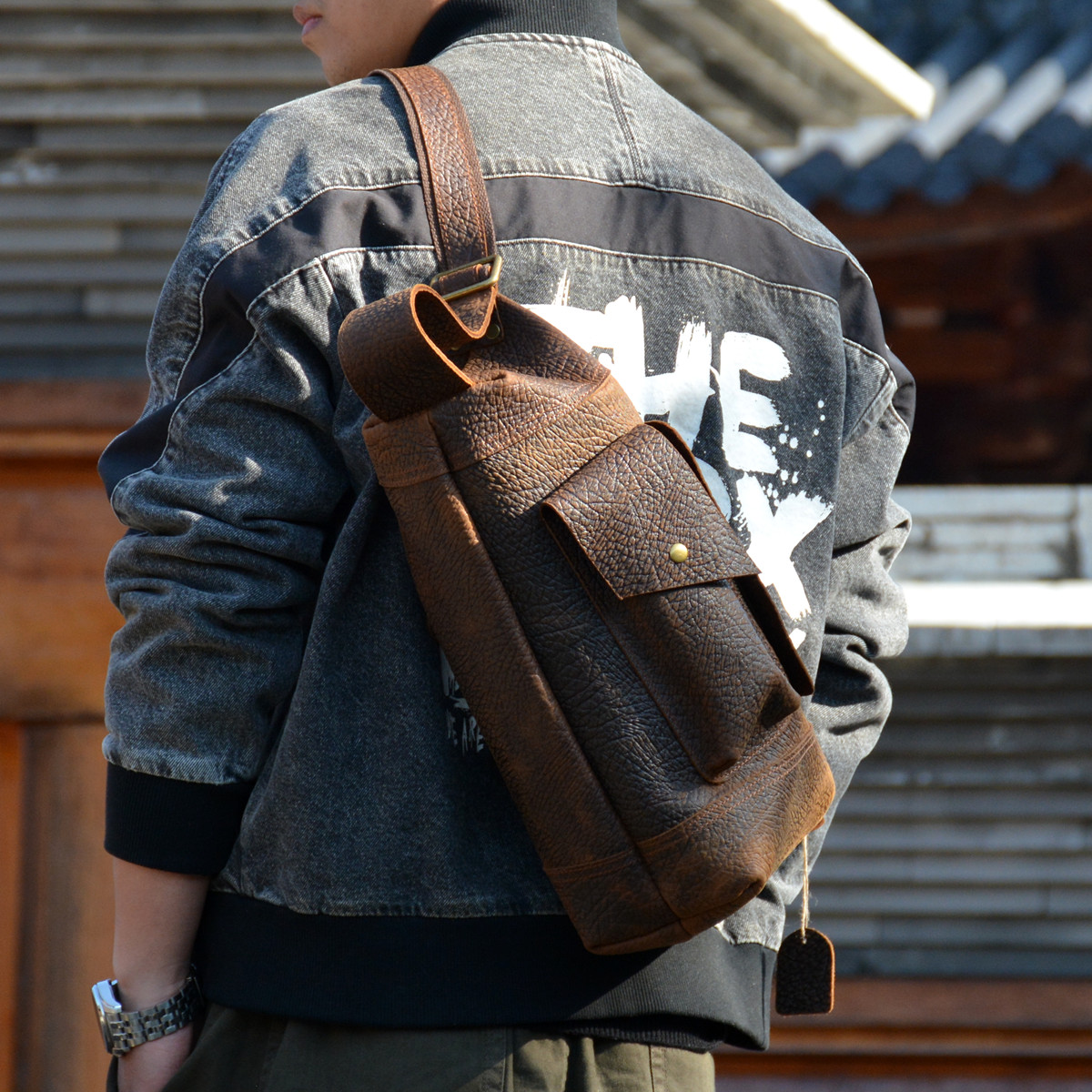 原创男士复古风真皮单肩挎包