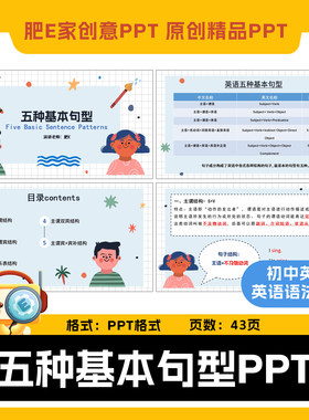 肥E家初中英语五种基本句型趣味动画PPT语法课件主谓宾结构主系表