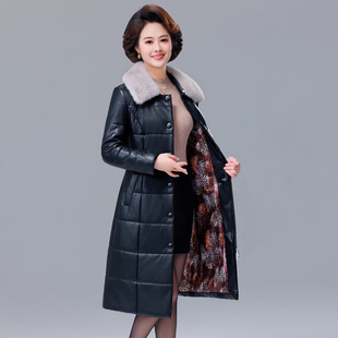 中老年女士中长款真皮棉衣大码修身妈妈装绵羊皮毛领防风保暖外套